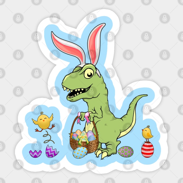 Cute Baby Dinosaur with Easter Basket and Bunny Ears Sticker by Dibble Dabble Designs